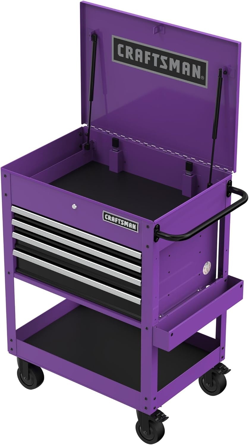 image:imageCRAFTSMAN Rolling Tool Chest with Drawers Tool Box with Wheels and 4 Drawers Power Outlets and USB Protective Liner Steel Utility Cart Storage Cabinet Supports up to 700 lbs White CMST98276WWPurple