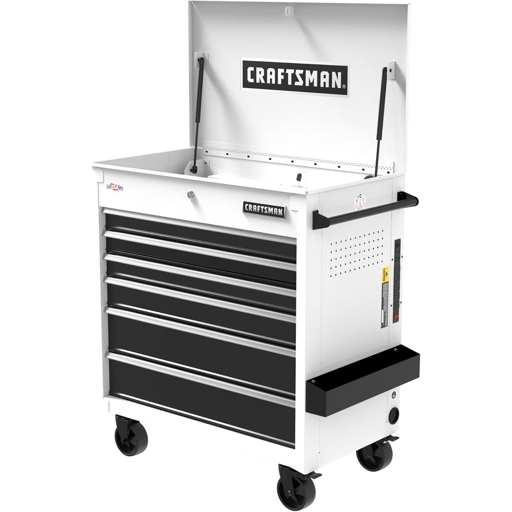 image:imageCRAFTSMAN Full Bank Utility Cart on Wheels 37 x 21 x 41 Inch Six SoftClose Drawers Power Outlets Side Tray Rolling Tool Box Purple CMSTUC06PBWhite