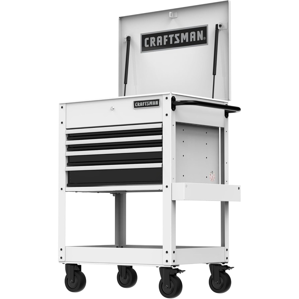 image:imageCRAFTSMAN Rolling Tool Chest with Drawers Tool Box with Wheels and 4 Drawers Power Outlets and USB Protective Liner Steel Utility Cart Storage Cabinet Supports up to 700 lbs White CMST98276WWWhite