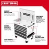 CRAFTSMAN Full Bank Utility Cart on Wheels, 37 x 21 x 41 Inch, Six Soft-Close Drawers, Power Outlets, Side Tray, Rolling Tool Box, Purple (CMSTUC06PB)(White)