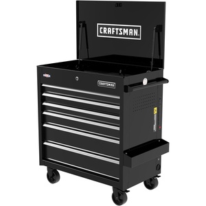 CRAFTSMAN Full Bank Utility Cart on Wheels, 37 x 21 x 41 Inch, Six Soft-Close Drawers, Power Outlets, Side Tray, Rolling Tool Box, Purple (CMSTUC06PB)(Black)