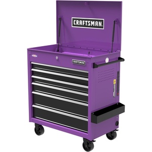 CRAFTSMAN Full Bank Utility Cart on Wheels, 37 x 21 x 41 Inch, Six Soft-Close Drawers, Power Outlets, Side Tray, Rolling Tool Box, Purple (CMSTUC06PB)(Purple)