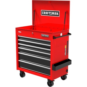 CRAFTSMAN Full Bank Utility Cart on Wheels, 37 x 21 x 41 Inch, Six Soft-Close Drawers, Power Outlets, Side Tray, Rolling Tool Box, Purple (CMSTUC06PB)(Red)