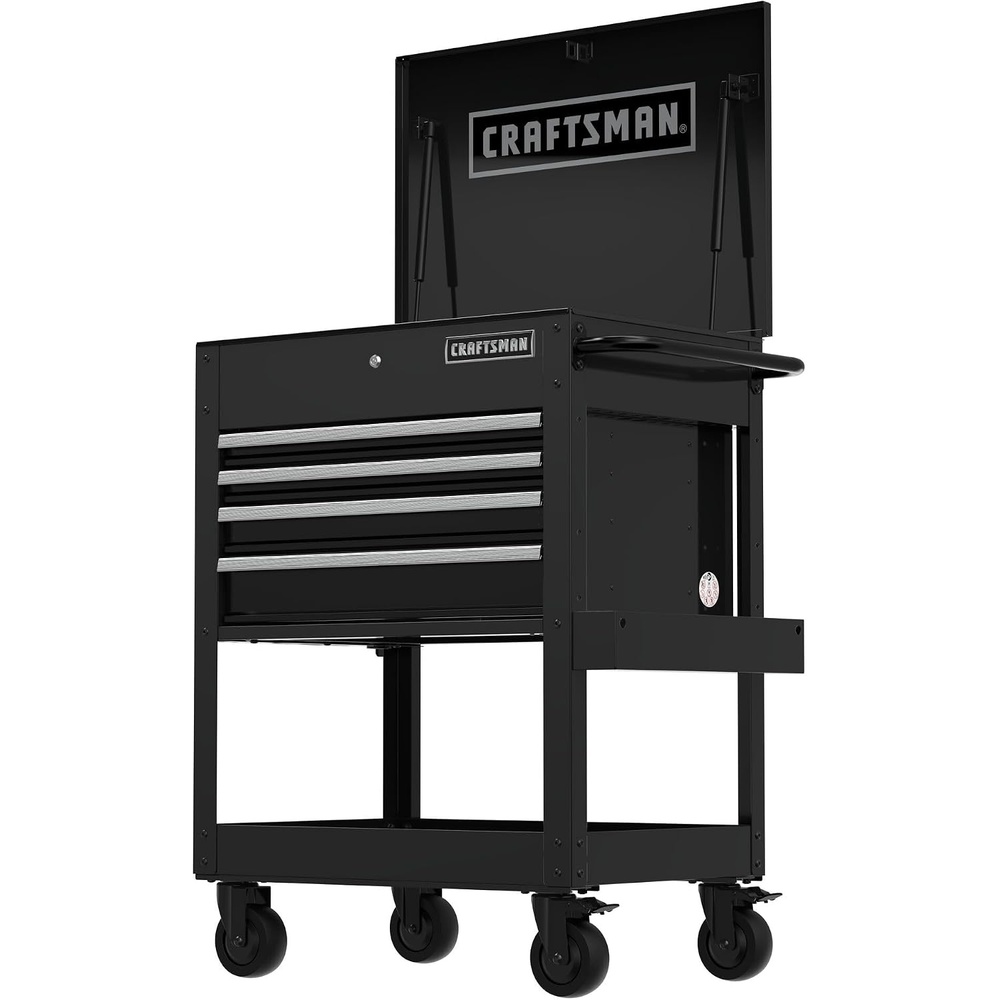 image:imageCRAFTSMAN Rolling Tool Box with Drawers Tool Cart on Wheels with Power Outlets and USB Port Protective Liner Steel Rolling Cart Locking Storage Cabinet 22 Inch Deep 4 Drawers Black CMST98276BKBlack