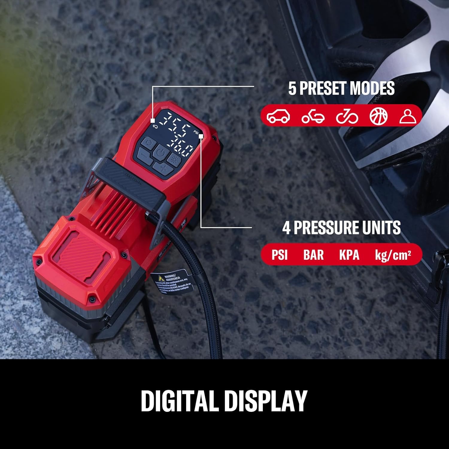image:imageCRAFTSMAN 12V Tire Inflator Portable Air Compressor Up to 150 PSI with Digital Gauge amp Auto ShutOff LED Light 12V DC Car Plug Compact Air Pump for Car Tires Bikes amp Sports