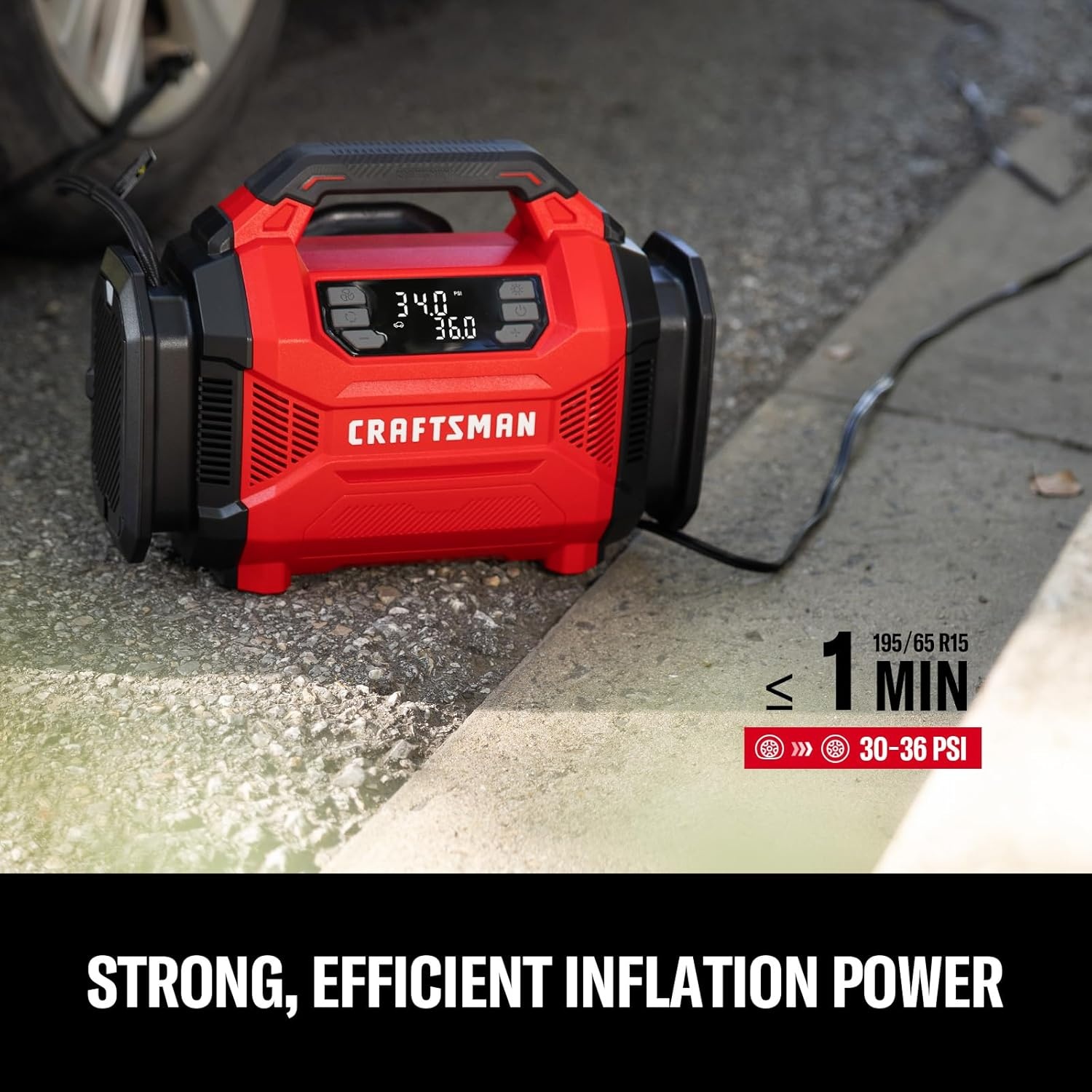 image:imageCRAFTSMAN Dual Power Tire Inflator Portable Air Compressor 12V DC Car Plug amp 120V AC Home Use Up to 150 PSI with Digital Gauge amp Auto ShutOff LED Light Air Pump for Cars Bikes amp InflatablesDual Power