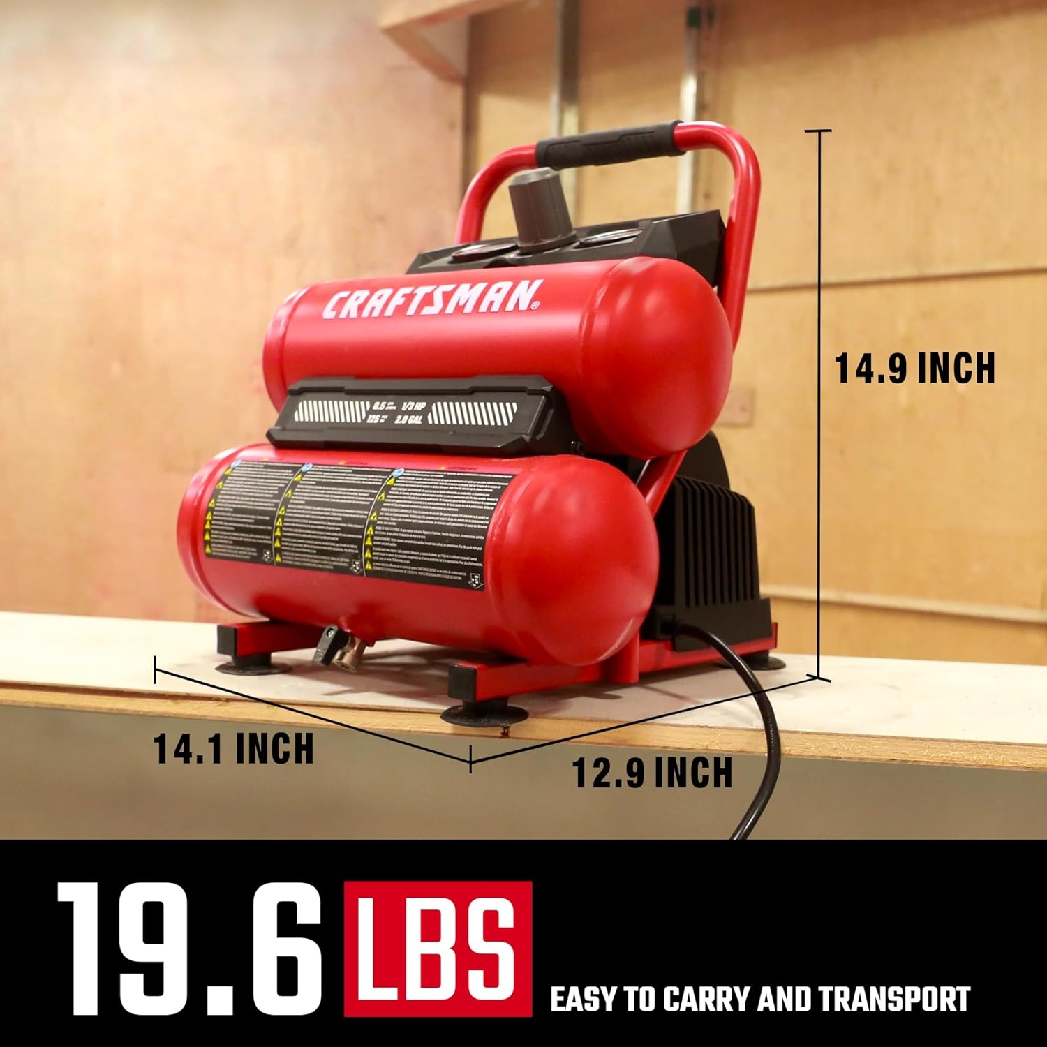 image:imageCraftsman 2Gallon Air Compressor 13 HP OilFree Twin Tank 125 PSI Max Portable amp Quiet Air Tool for Home DIY Tire Inflation Nailing amp Spray Painting Compact for Easy Storage