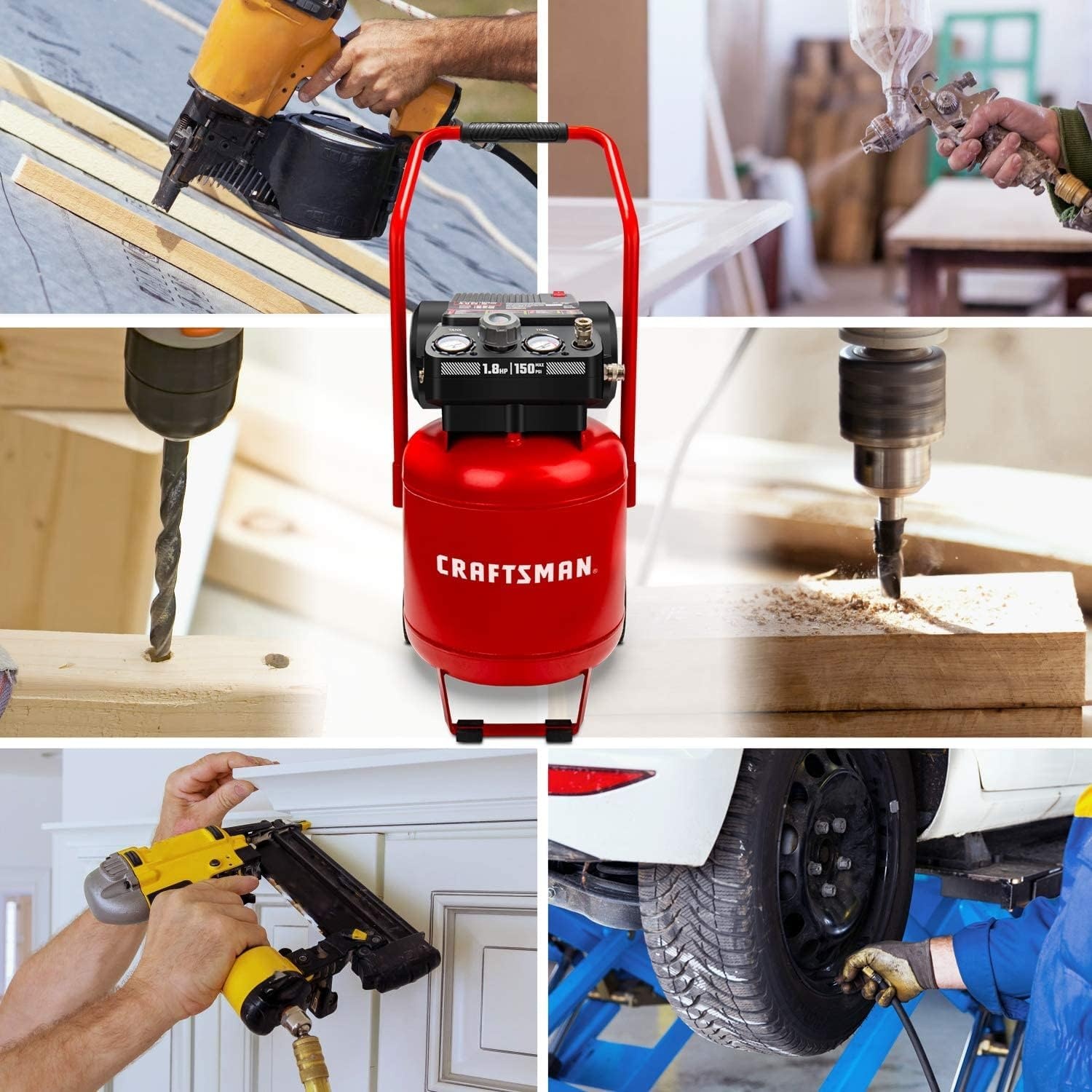 image:imageCraftsman Air Compressor 10 Gallon Peak 18 HP Max 150 PSI 40CFM90PSI 50 CFM40PSI Oilfree Portable Air Compressor with Wheel 120V Model CMXECXA0331042