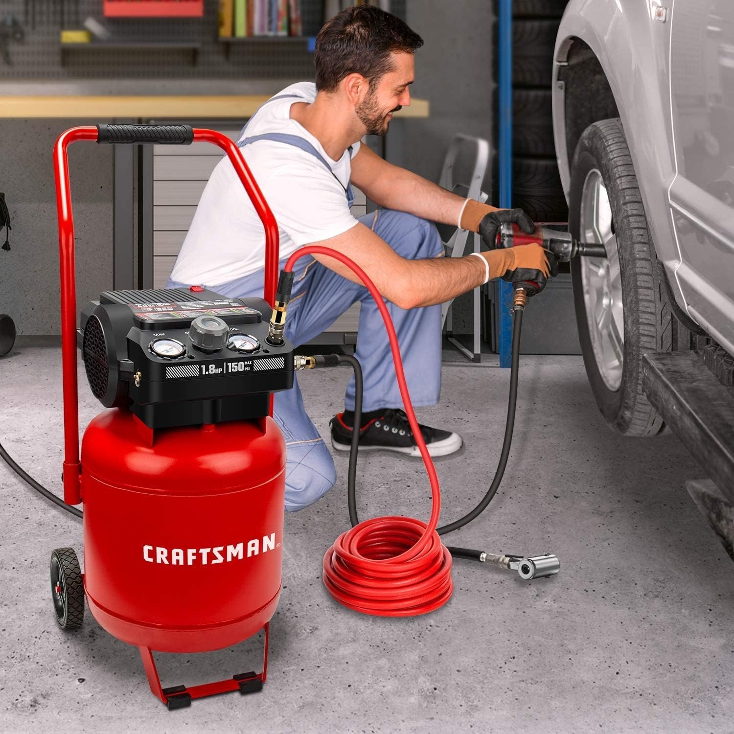 image:imageCraftsman Air Compressor 10 Gallon Peak 18 HP Max 150 PSI 40CFM90PSI 50 CFM40PSI Oilfree Portable Air Compressor with Wheel 120V Model CMXECXA0331042