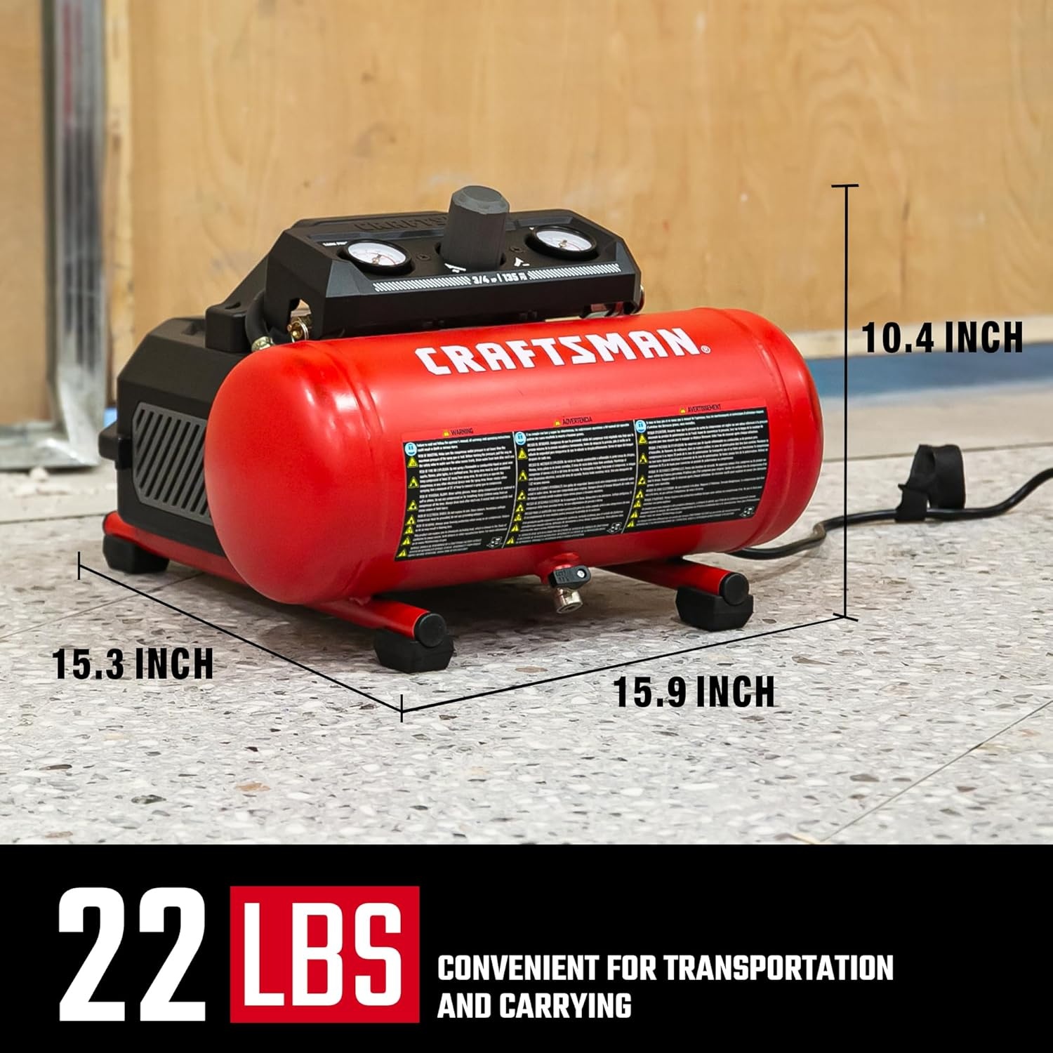 image:imageCraftsman Air Compressor 15 Gallon Portable 34 HP 15 CFM90PSI Max 125 PSI Oil Free Lightweight Air Compressor for DIY Workshop Small Project