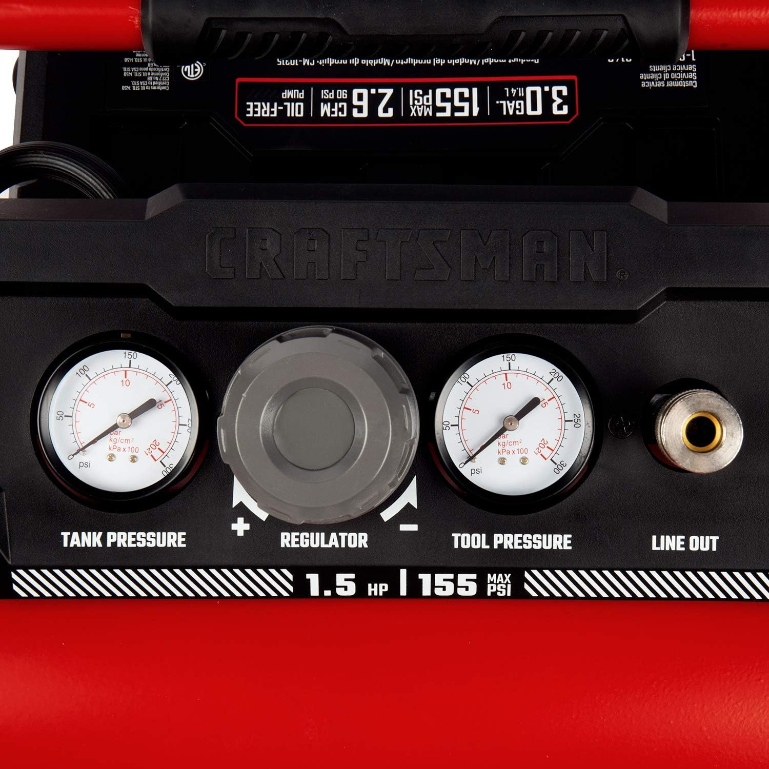 image:imageCraftsman Air Compressor 3 Gallon Portable Hotdog Air Compressor Max 155 PSI 26 CFM90psi OilFree Electric Workshop Air Compressors CMXECXA0200341