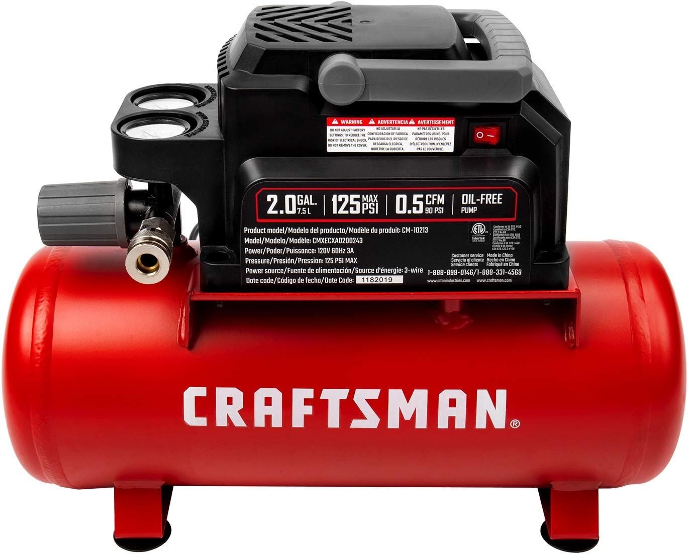 image:imageCraftsman Air Tools 2 Gallon Portable Air Compressor 13 HP OilFree Max 125 PSI Pressure Hot Dog Model CMXECXA0200243