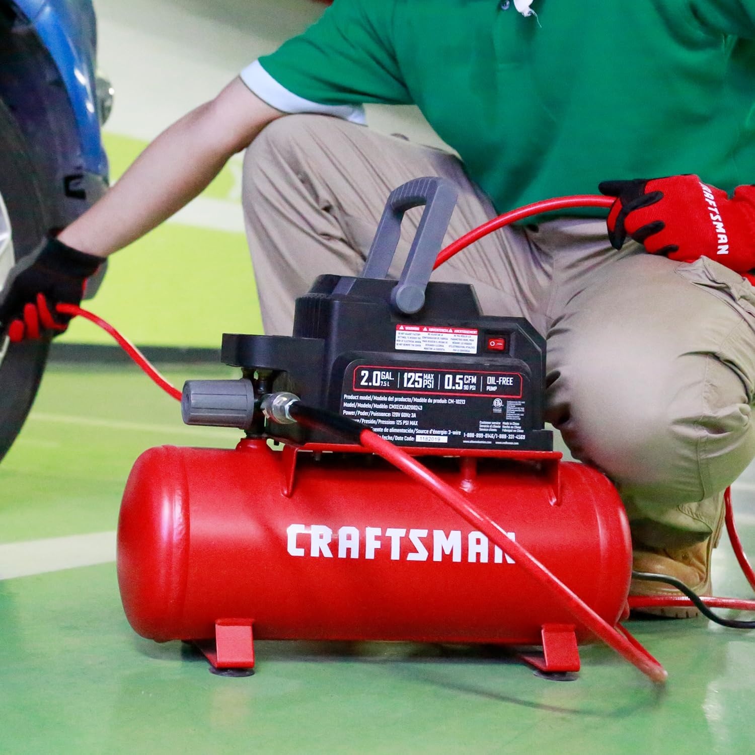 image:imageCraftsman Air Tools 2 Gallon Portable Air Compressor 13 HP OilFree Max 125 PSI Pressure Hot Dog Model CMXECXA0200243