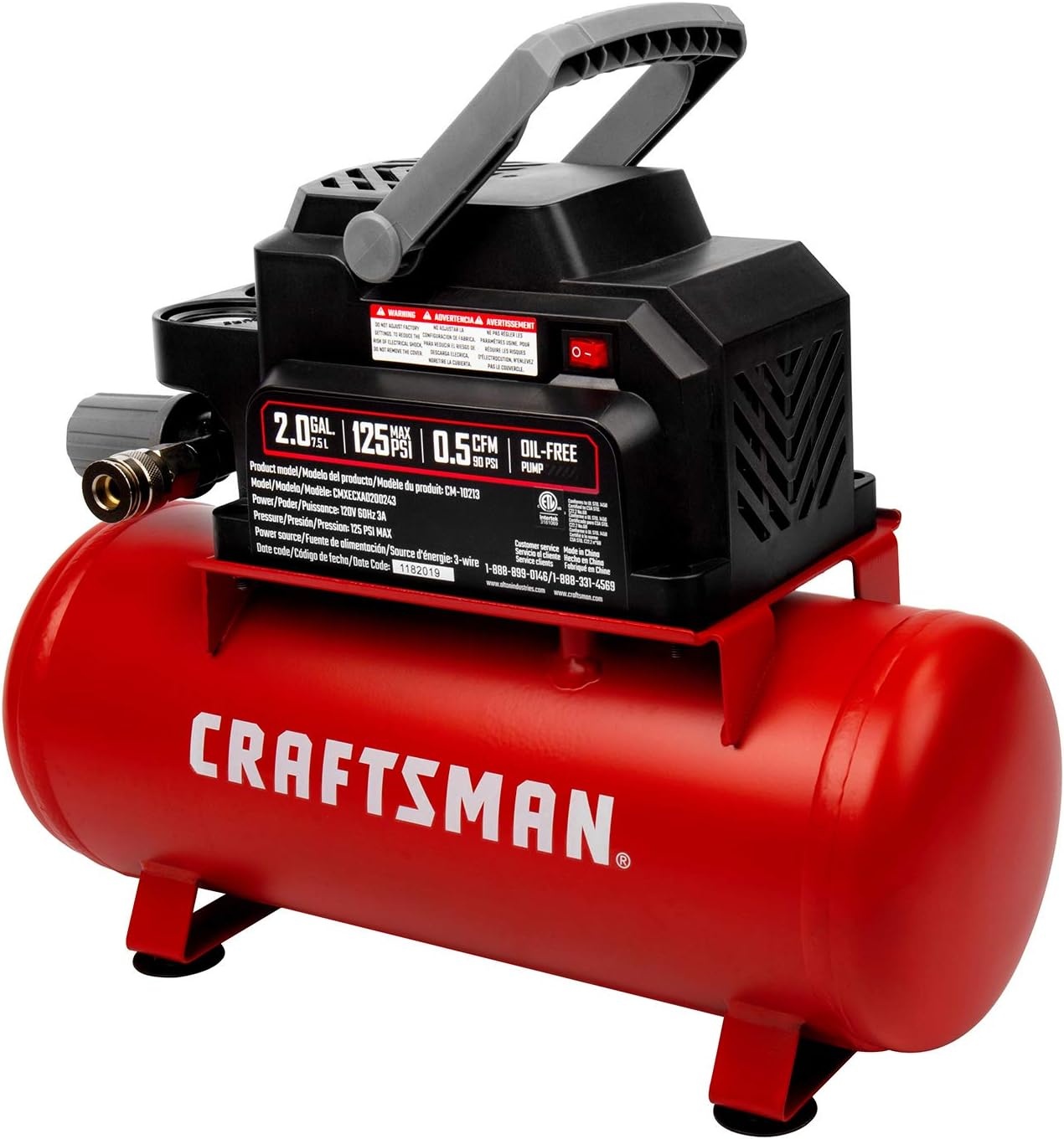 image:imageCraftsman Air Tools 2 Gallon Portable Air Compressor 13 HP OilFree Max 125 PSI Pressure Hot Dog Model CMXECXA0200243