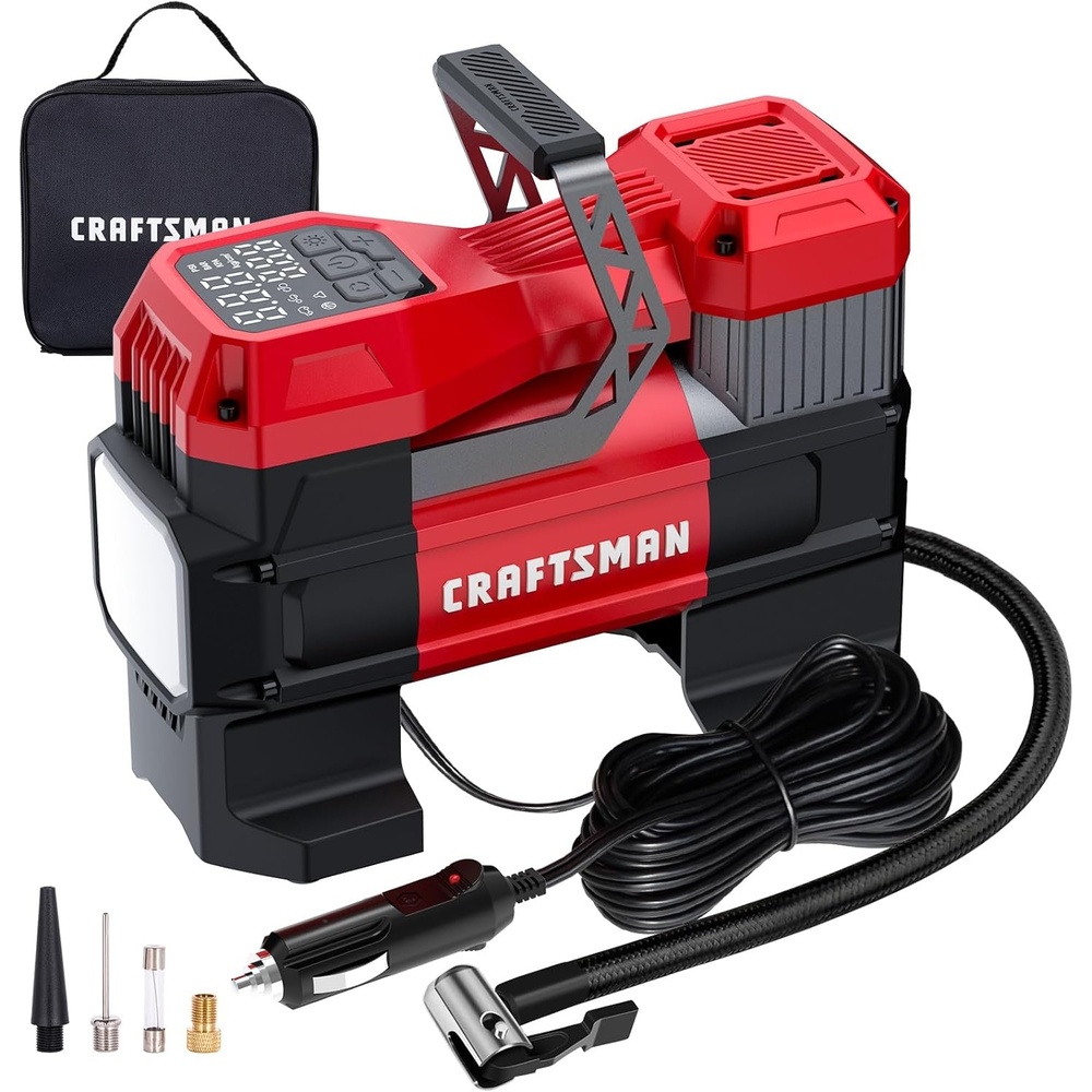 image:imageCRAFTSMAN 12V Tire Inflator Portable Air Compressor Up to 150 PSI with Digital Gauge amp Auto ShutOff LED Light 12V DC Car Plug Compact Air Pump for Car Tires Bikes amp Sports