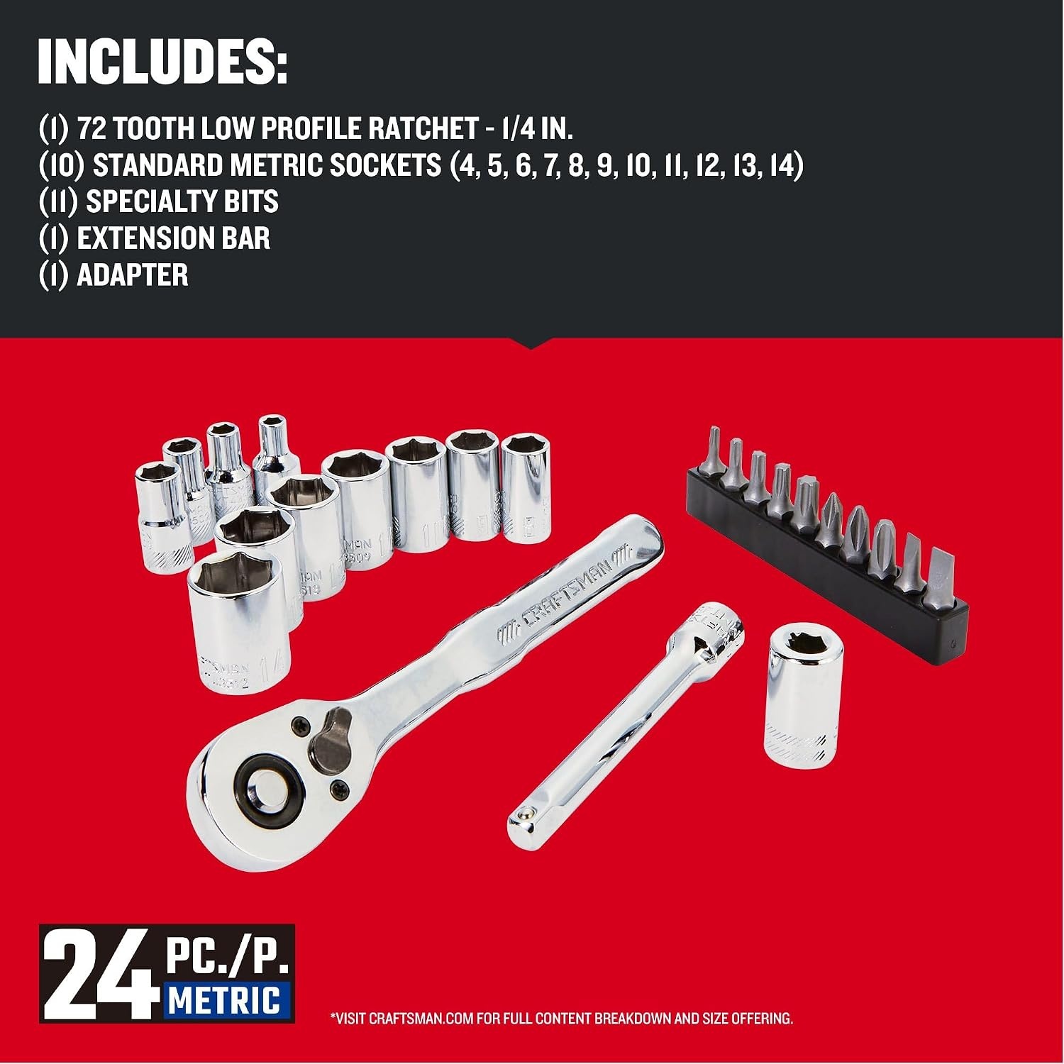 image:imageCRAFTSMAN Mechanics Tool Set 24 Piece 14 Inch Drive SAE CMMT12109LZNEW MM Set
