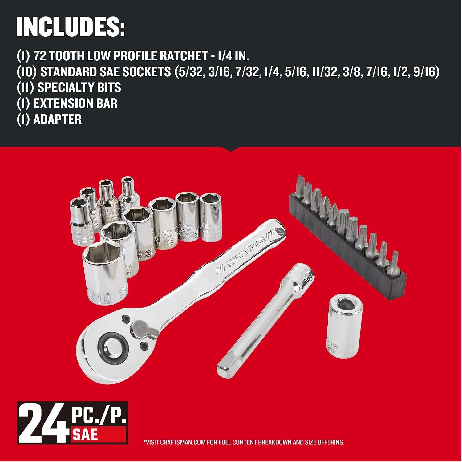 image:imageCRAFTSMAN Mechanics Tool Set 24 Piece 14 Inch Drive SAE CMMT12109LZNEW SAE Set