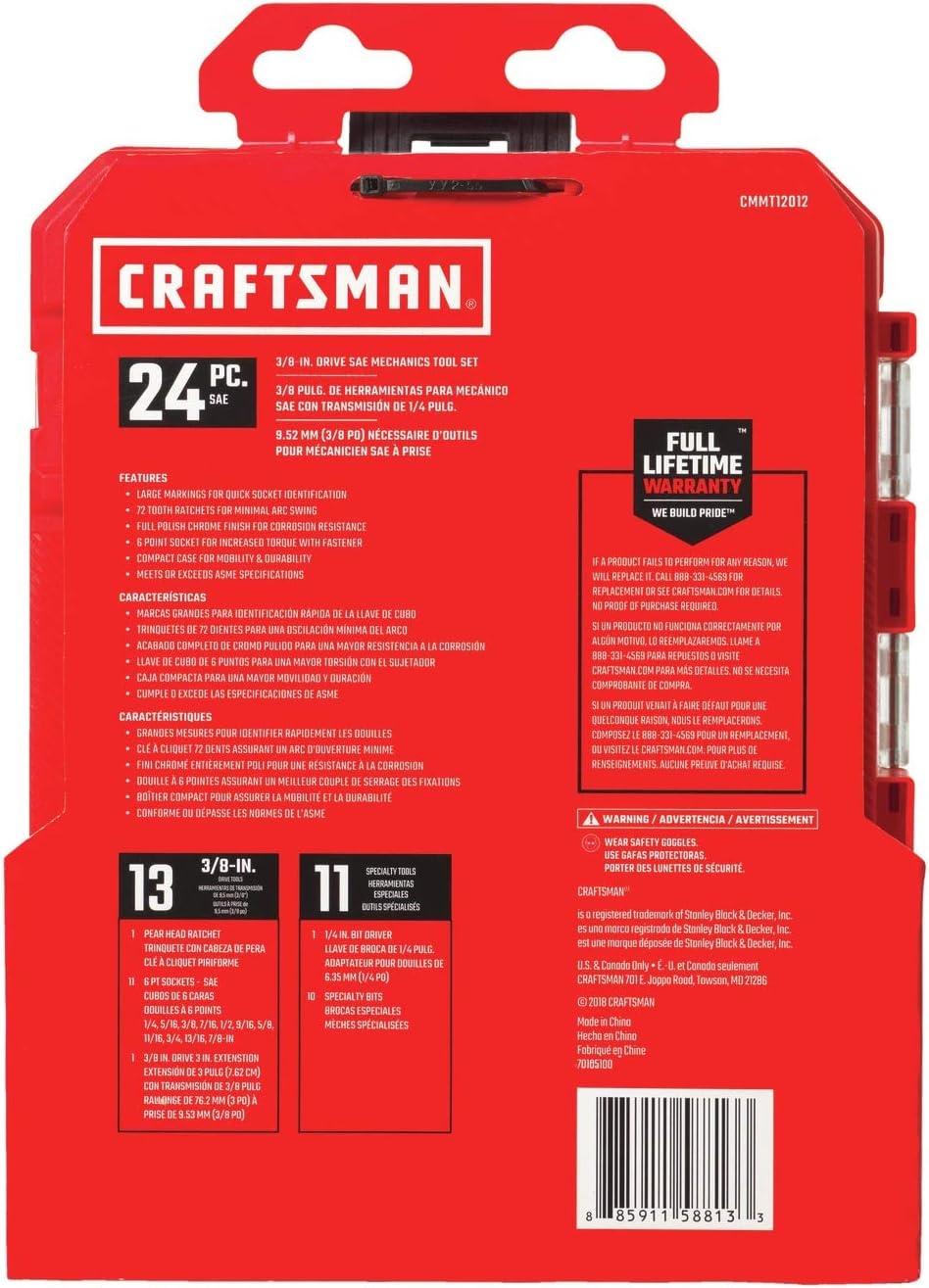 image:imageCRAFTSMAN Mechanics Tool Set 24 Piece 38 Inch Drive Metric CMMT1211138 inch