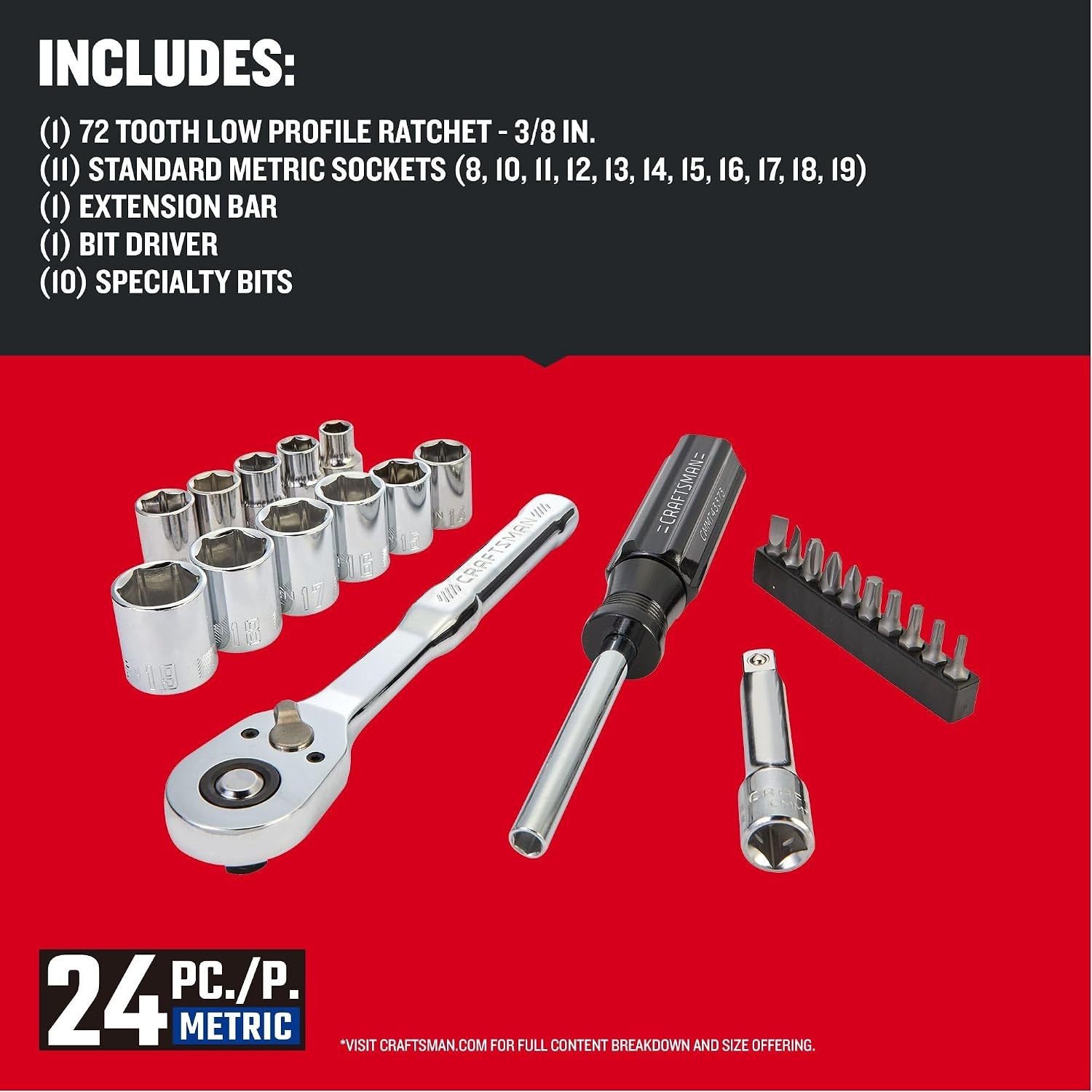 image:imageCRAFTSMAN Mechanics Tool Set 24 Piece 38 Inch Drive Metric CMMT1211138 inch