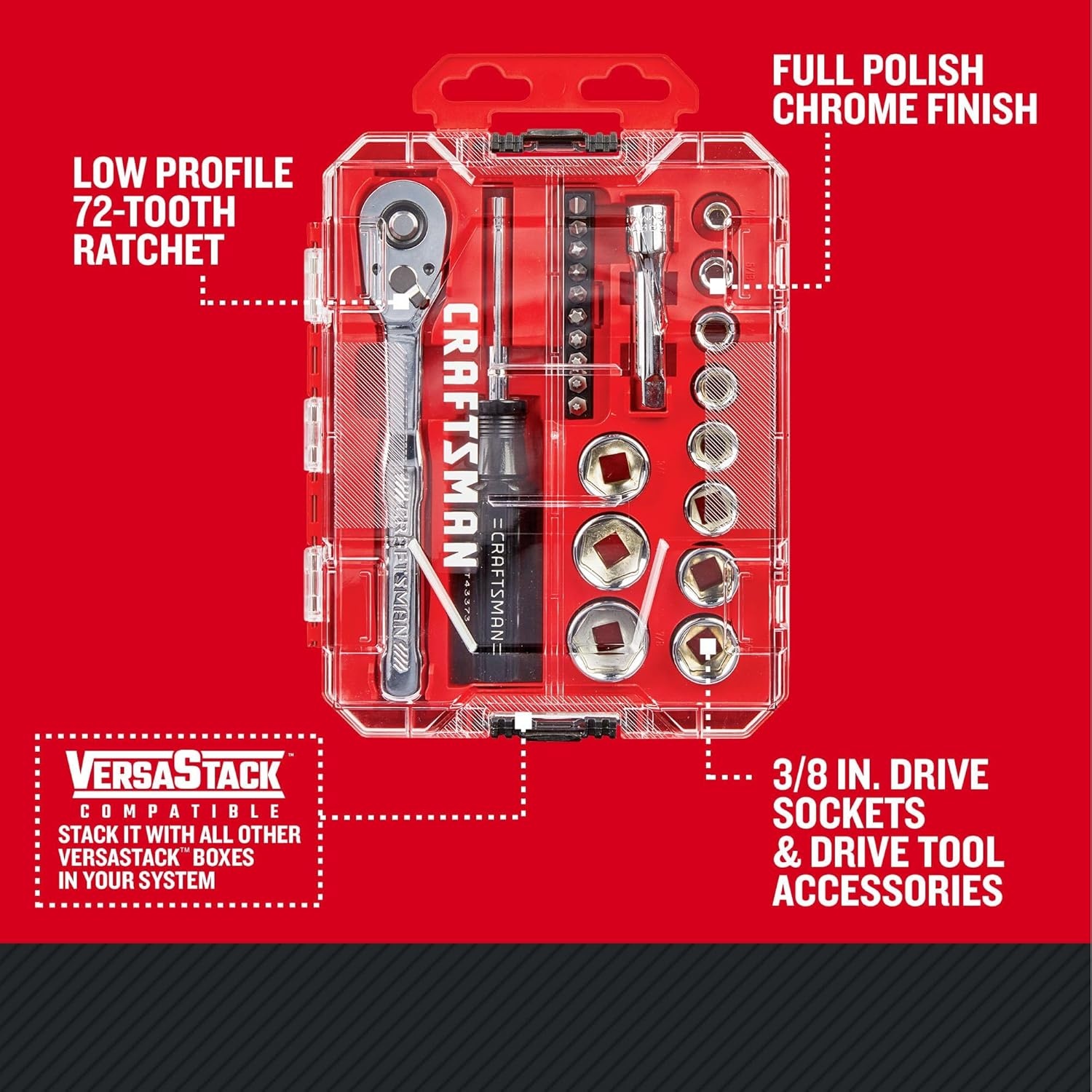 image:imageCRAFTSMAN Mechanics Tool Set 24 Piece 38 Inch Drive Metric CMMT1211138 inch