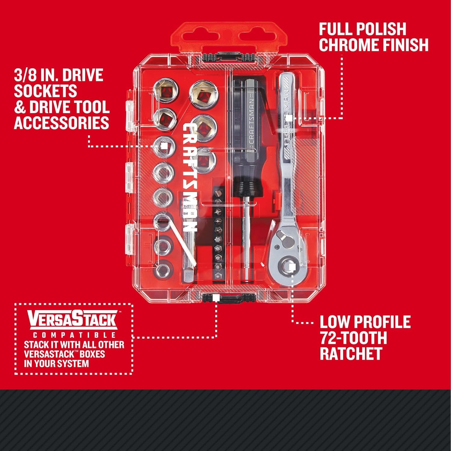 image:imageCRAFTSMAN Mechanics Tool Set 24 Piece 38 Inch Drive Metric CMMT1211138 inch