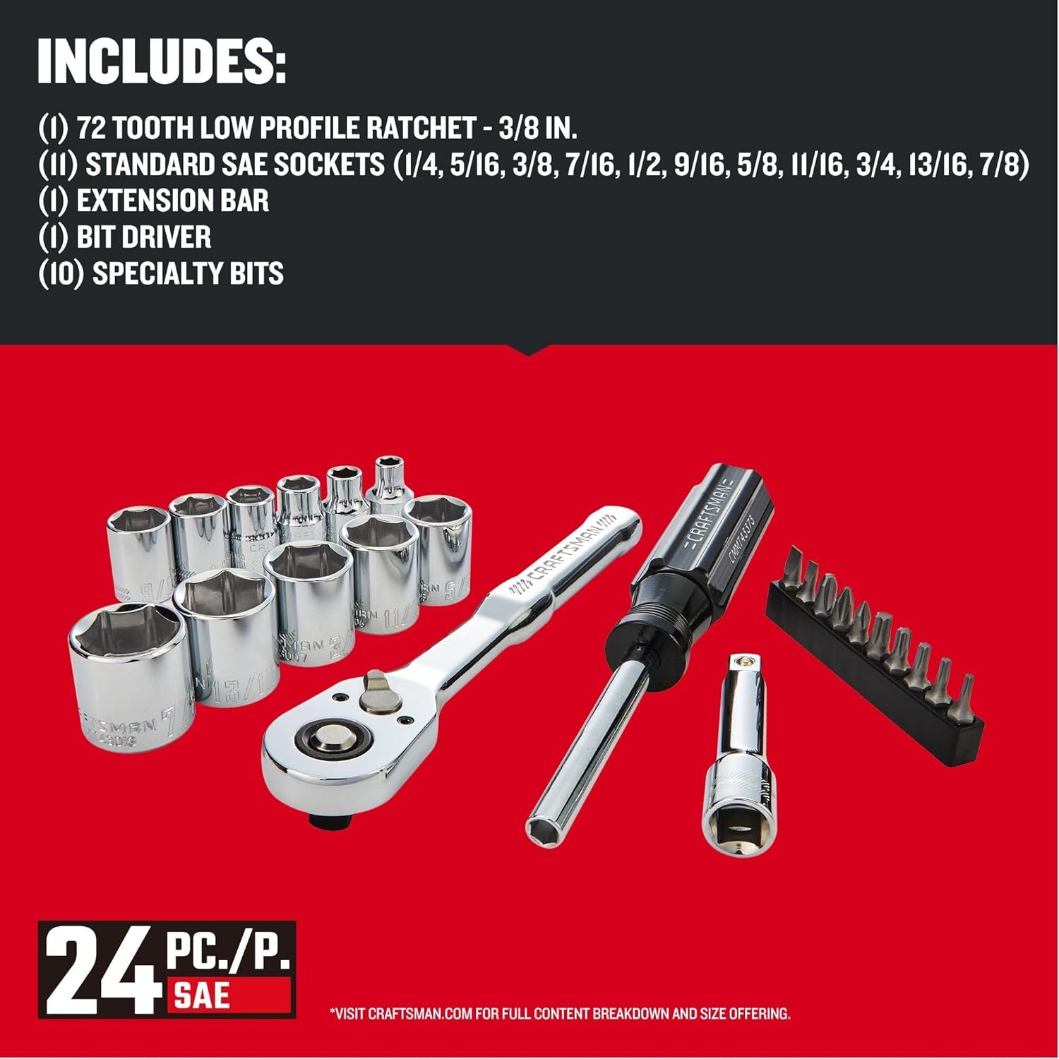 image:imageCRAFTSMAN Mechanics Tool Set 24 Piece 38 Inch Drive Metric CMMT1211138 inch