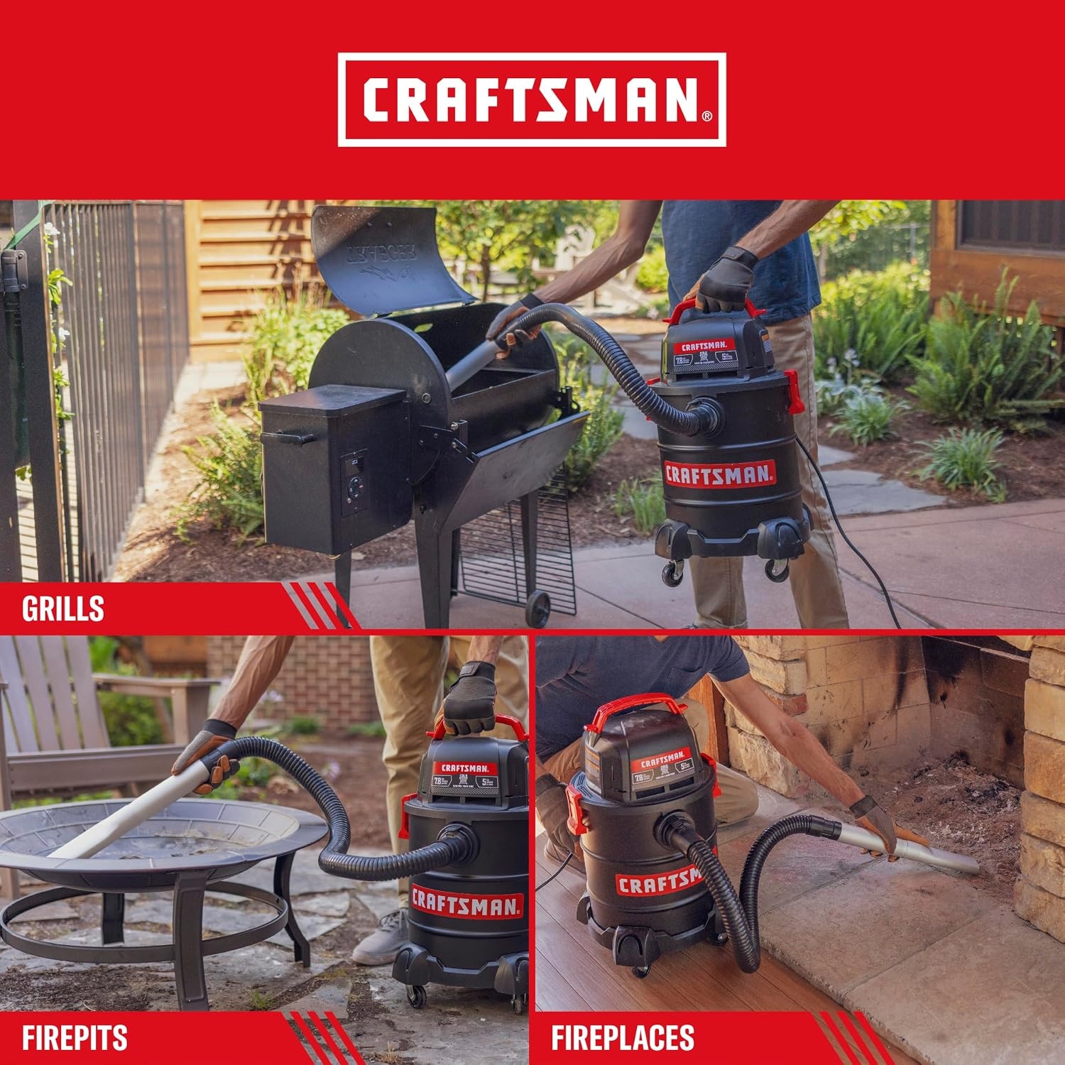 image:imageCRAFTSMAN CMXEVBE17050 5 Gallon 78 Amp Ash and Grilling Vacuum  Portable Dry Only Shop Vacuum with Drum Filter Cartridge Filter Hose and Attachments for CoolDry Ash Cleaning