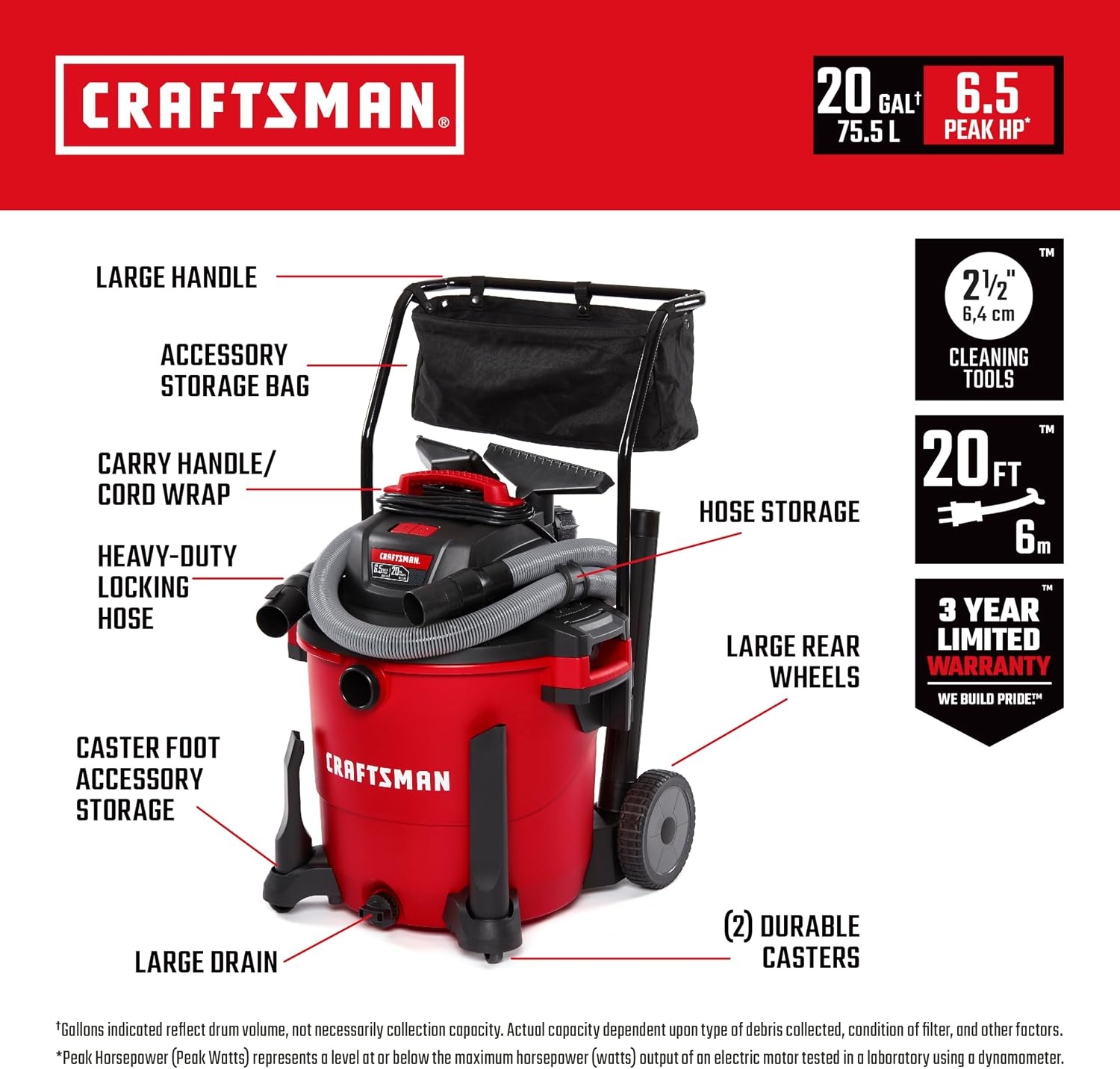 image:imageCRAFTSMAN CMXEVBE17594 12 Gallon 60 Peak HP Wet Dry Vac Portable Shop Vacuum Wet and Dry with 3 Filters Dust Bag Hose and Attachments for Home Projects amp Renovations