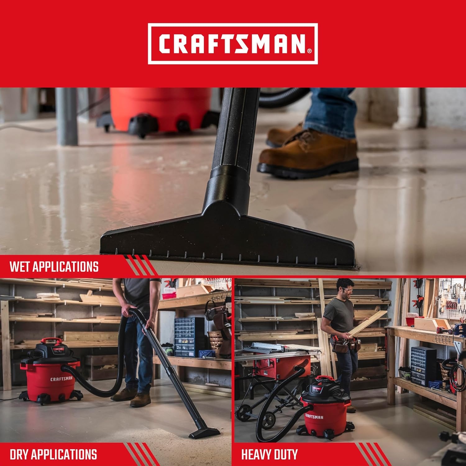 image:imageCRAFTSMAN CMXEVBE17595 16 Gallon 65 Peak HP Wet Dry Vac HeavyDuty Shop Vacuum Wet and Dry with 2 Filters Dust Bag Hose and Attachments for Home Projects amp Renovations