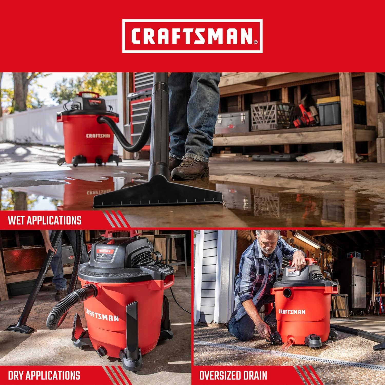 image:imageCRAFTSMAN CMXEVBE17596 20 Gallon 65 Peak HP Wet Dry Vac HeavyDuty Shop Vacuum Wet and Dry with 2 Filters Dust Bag Hose and Attachments for Shop Garage Jobsite Cleaning