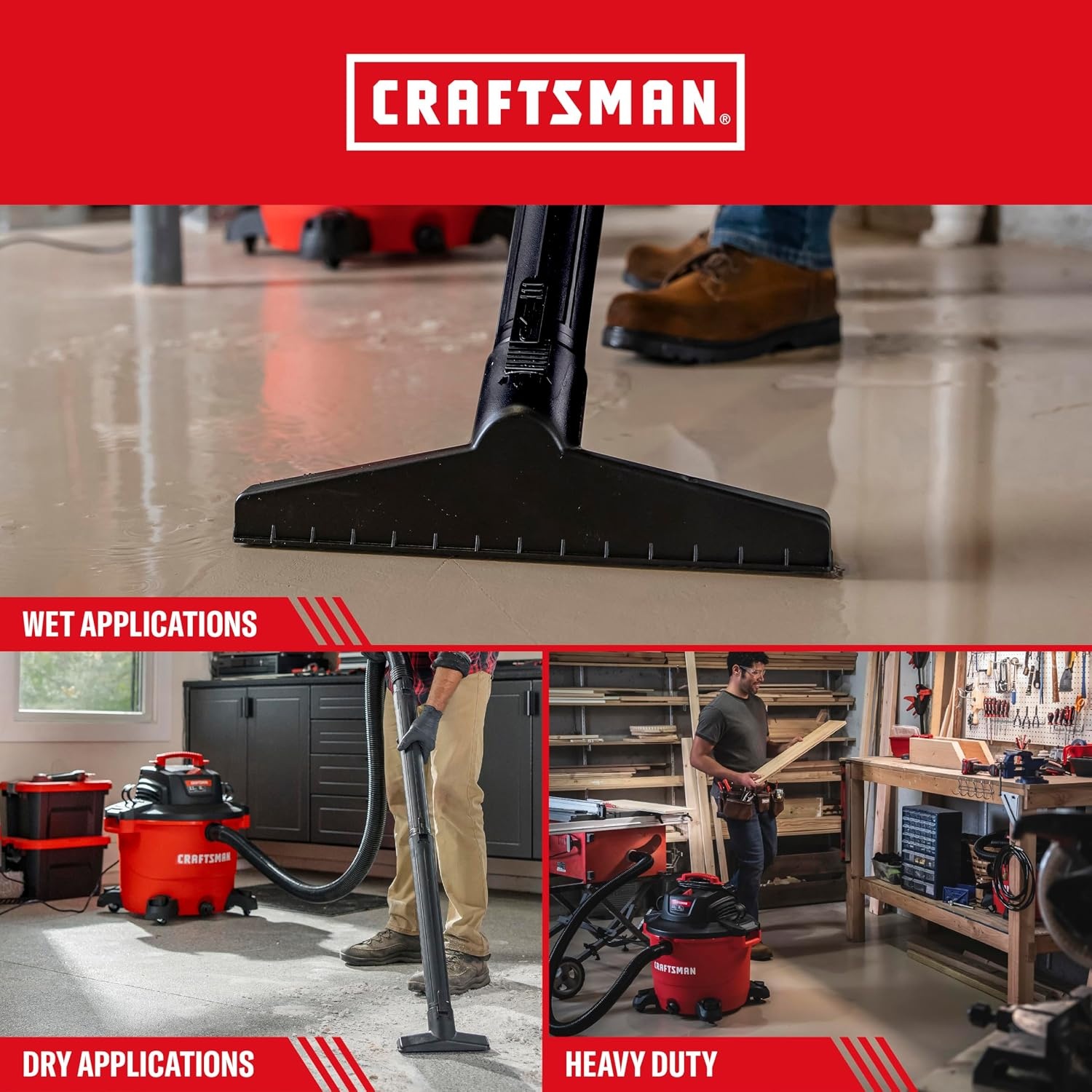 image:imageCRAFTSMAN CMXEVBE18595 16 Gallon 65 Peak HP Wet Dry Vac HeavyDuty Shop Vacuum Wet and Dry with Filter 4 Dust Bags Hose Diffuser and Attachments for Home Projects amp Renovations