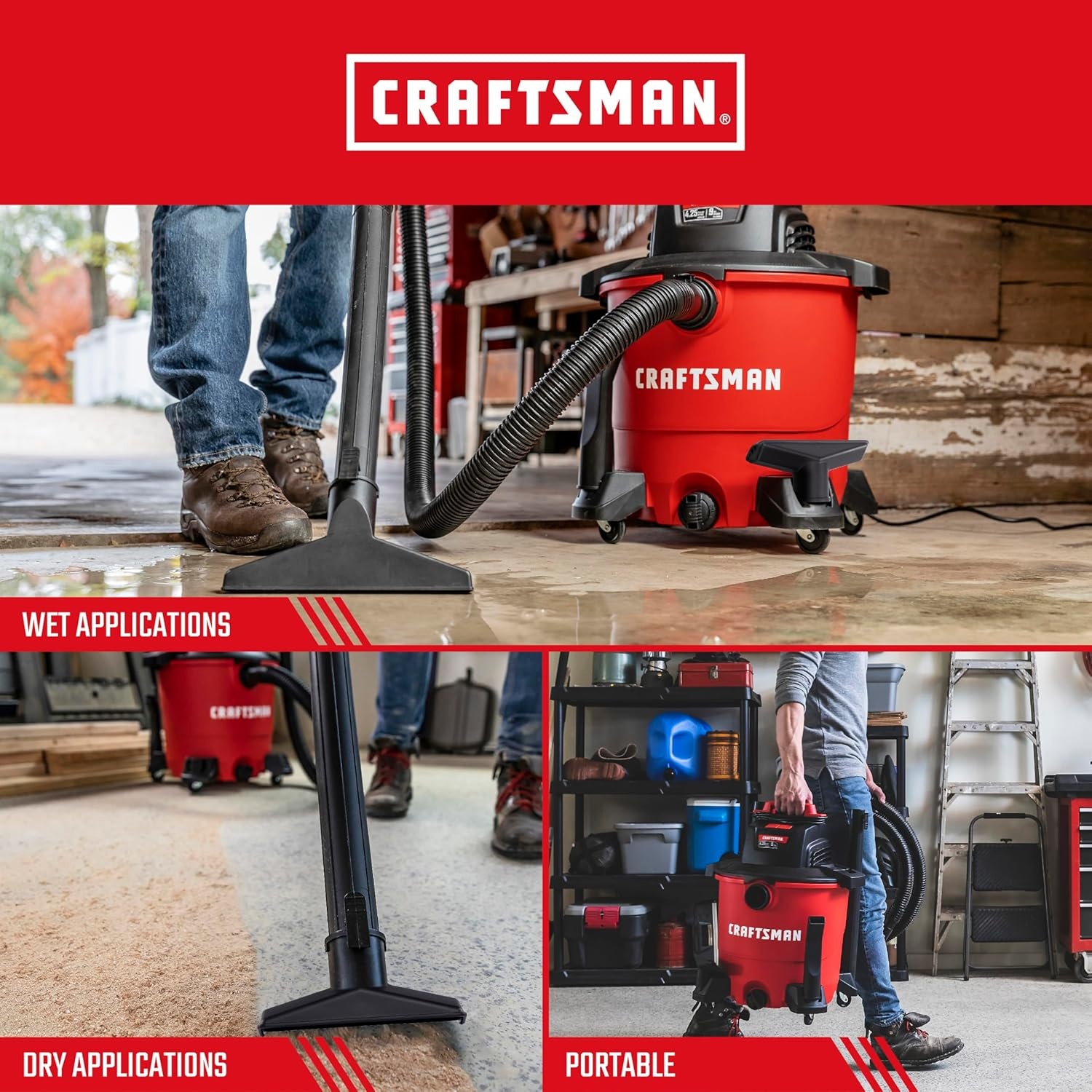 image:imageCRAFTSMAN CMXEVBE18690 9 Gallon 425 Peak HP Wet Dry Vac Portable Shop Vacuum Wet and Dry with Filter Dust Bag Hose Car Cleaning Kit and Attachments for Home Garage and Automotive Cleaning