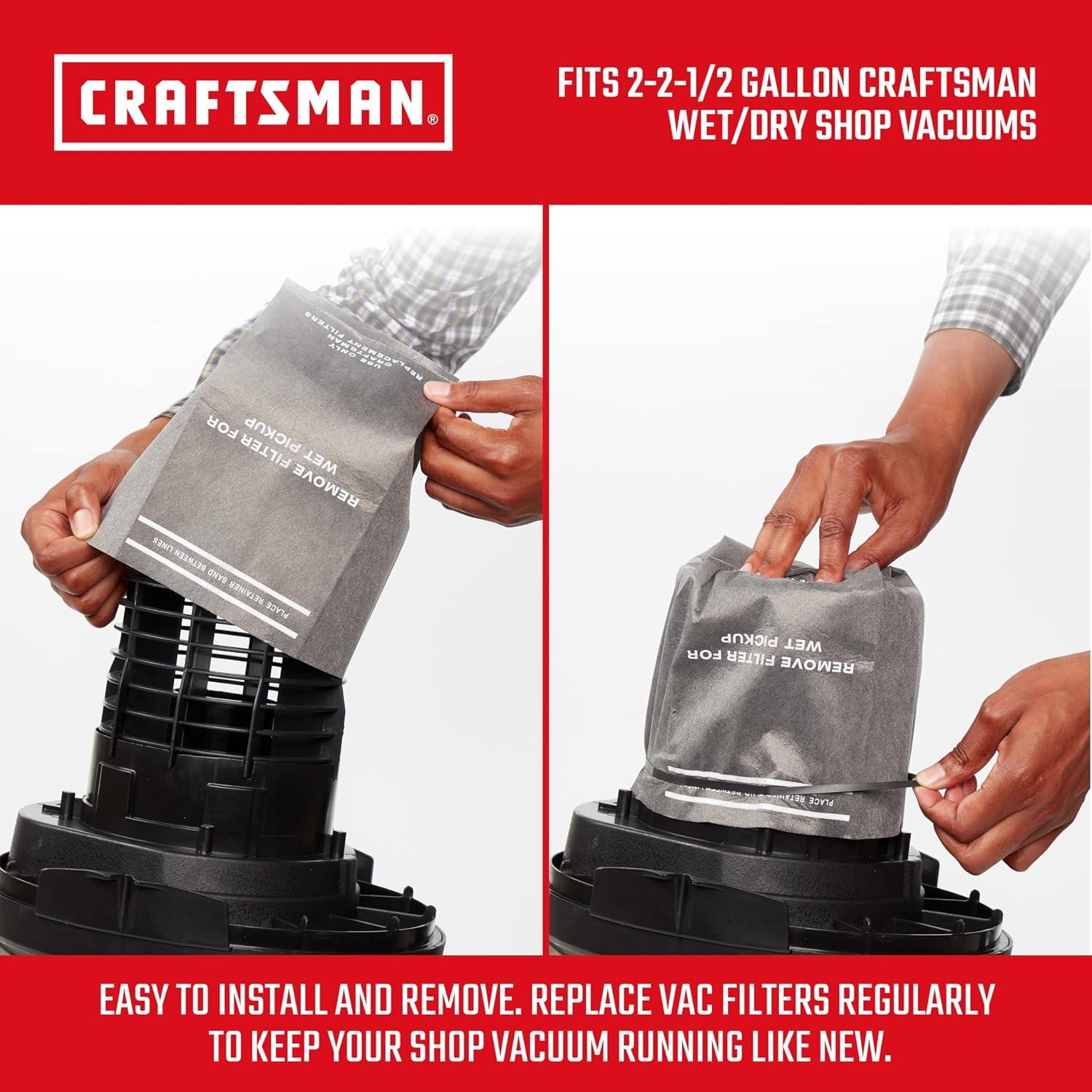 image:imageCRAFTSMAN CMXZVBE38737 Genuine 25 Gal Wet Dry Vac Filter Bags with Band  For General Debris Fits Most CRAFTSMAN 2 to 25 Gallon Shop Vacuums and Powerhead Bucket Vac 3Pack