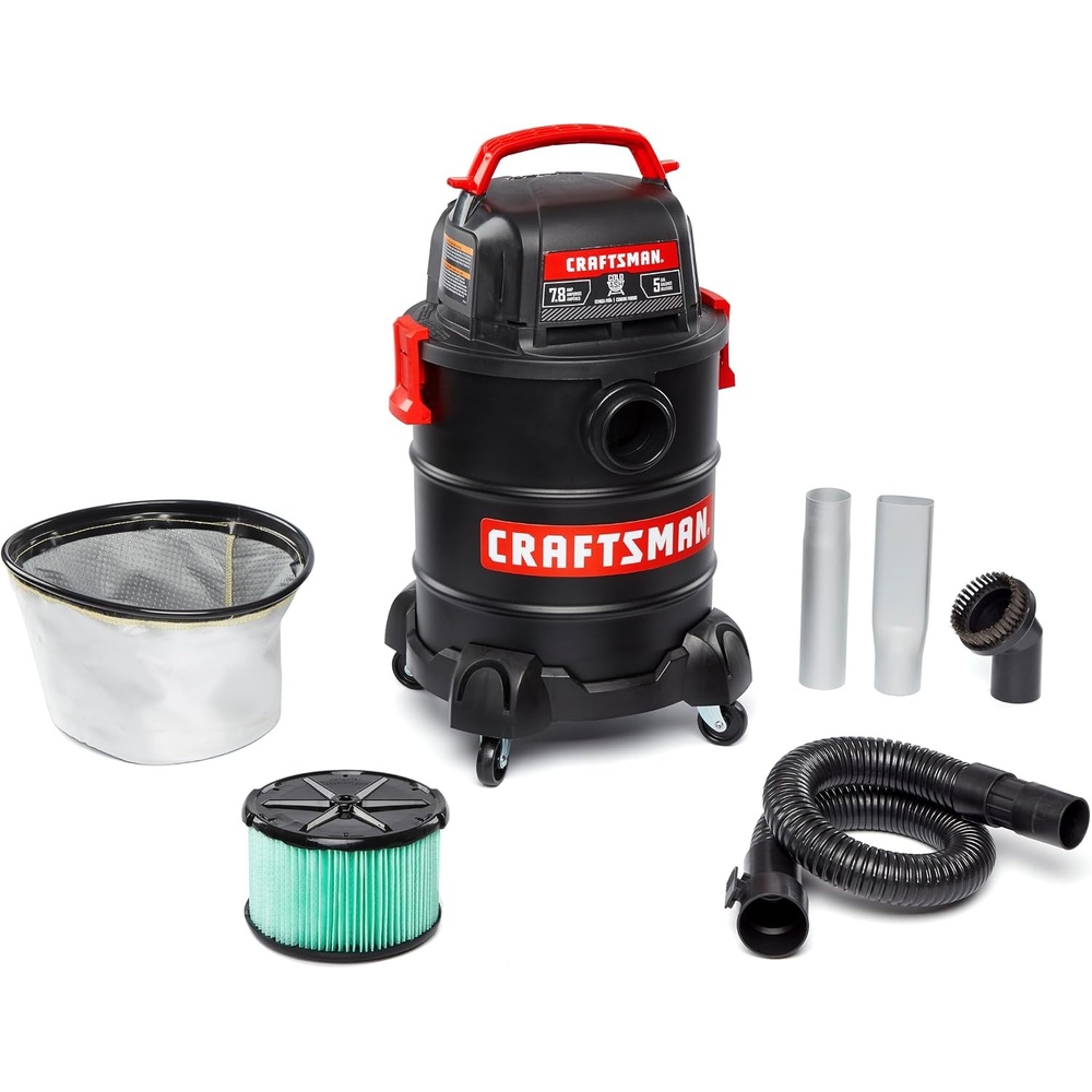 image:imageCRAFTSMAN CMXEVBE17050 5 Gallon 78 Amp Ash and Grilling Vacuum  Portable Dry Only Shop Vacuum with Drum Filter Cartridge Filter Hose and Attachments for CoolDry Ash Cleaning