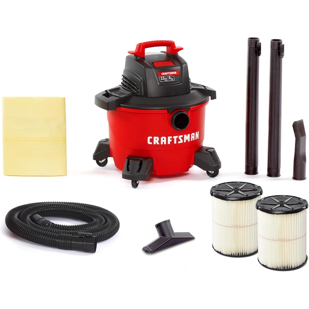 image:imageCRAFTSMAN CMXEVBE17584 6 Gallon 35 Peak HP Wet Dry Vac Portable Shop Vacuum Wet and Dry with 2 Filters Dust Bag Hose and Attachments for Home Garage and Automotive Cleaning