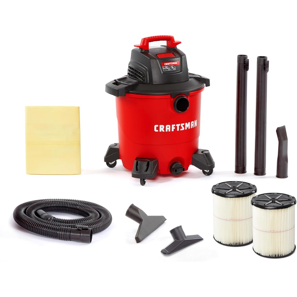 image:imageCRAFTSMAN CMXEVBE17590 9 Gallon 425 Peak HP Wet Dry Vac Portable Shop Vacuum Wet and Dry with 2 Filters Dust Bag Hose and Attachments for Home Garage and Automotive Cleaning