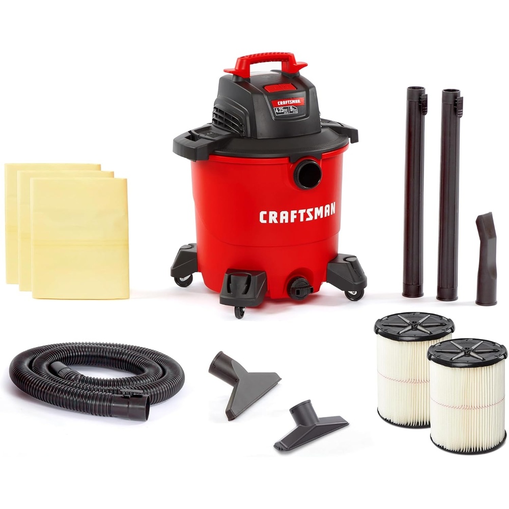 image:imageCRAFTSMAN CMXEVBE18590 9 Gallon 425 Peak HP Wet Dry Vac Portable Shop Vacuum Wet and Dry with 2 Filters 3 Dust Bags Hose and Attachments for Home Garage and Automotive Cleaning