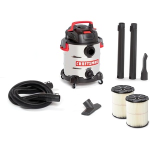 CRAFTSMAN CMXEVBE17155 10 Gallon 6.0 Peak HP Stainless Steel Wet Dry Vac, Portable Shop Vacuum Wet and Dry with 2 Filters, Hose and Attachments for Home and Garage Use