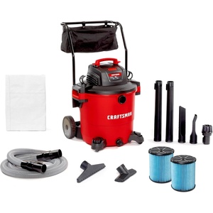 CRAFTSMAN CMXEVBE17656 20 Gallon 6.5 Peak HP Wet Dry Vac with Cart, Heavy-Duty Shop Vacuum Wet and Dry with 2 Fine Dust Filters, Dust Bag, Hose and Attachments for Shop, Garage, Jobsite Cleaning