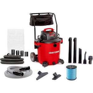 CRAFTSMAN CMXEVBE17656 20 Gallon 6.5 Peak HP Wet Dry Vac with Cart, Heavy-Duty Shop Vacuum Wet and Dry with Fine Dust Filter, Dust Bag, 20 ft. Hose and Attachments for Shop, Garage, Jobsite Cleaning