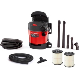CRAFTSMAN CMXEVBE17925 5 Gallon 5.0 Peak HP Wet Dry Vac, Portable and Wall-Mountable Shop Vacuum with 2 Filters, 2 Hoses and Attachments for Garage and Automotive Cleaning